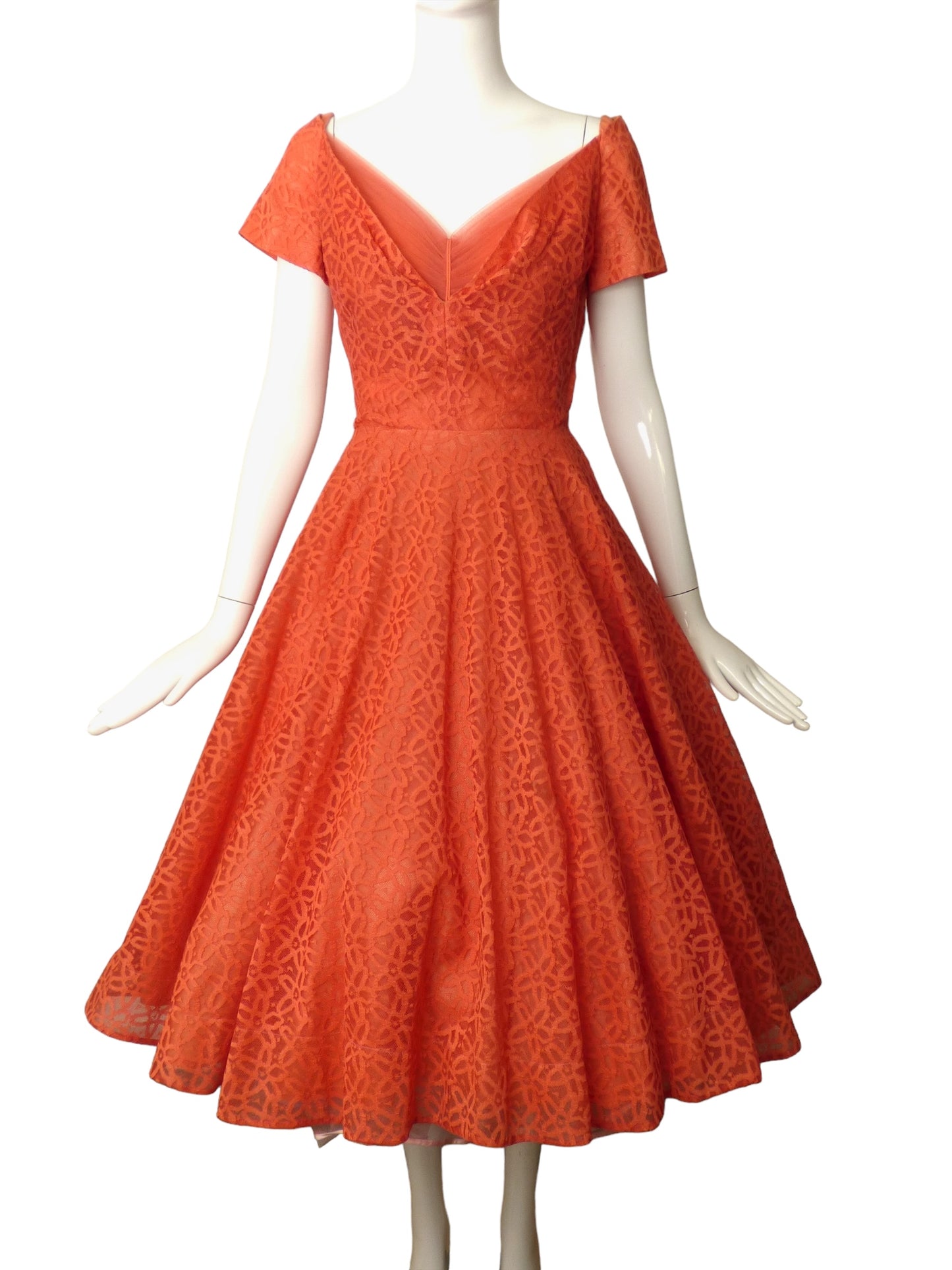 1950s Orange Lace Cocktail Dress, Size 4