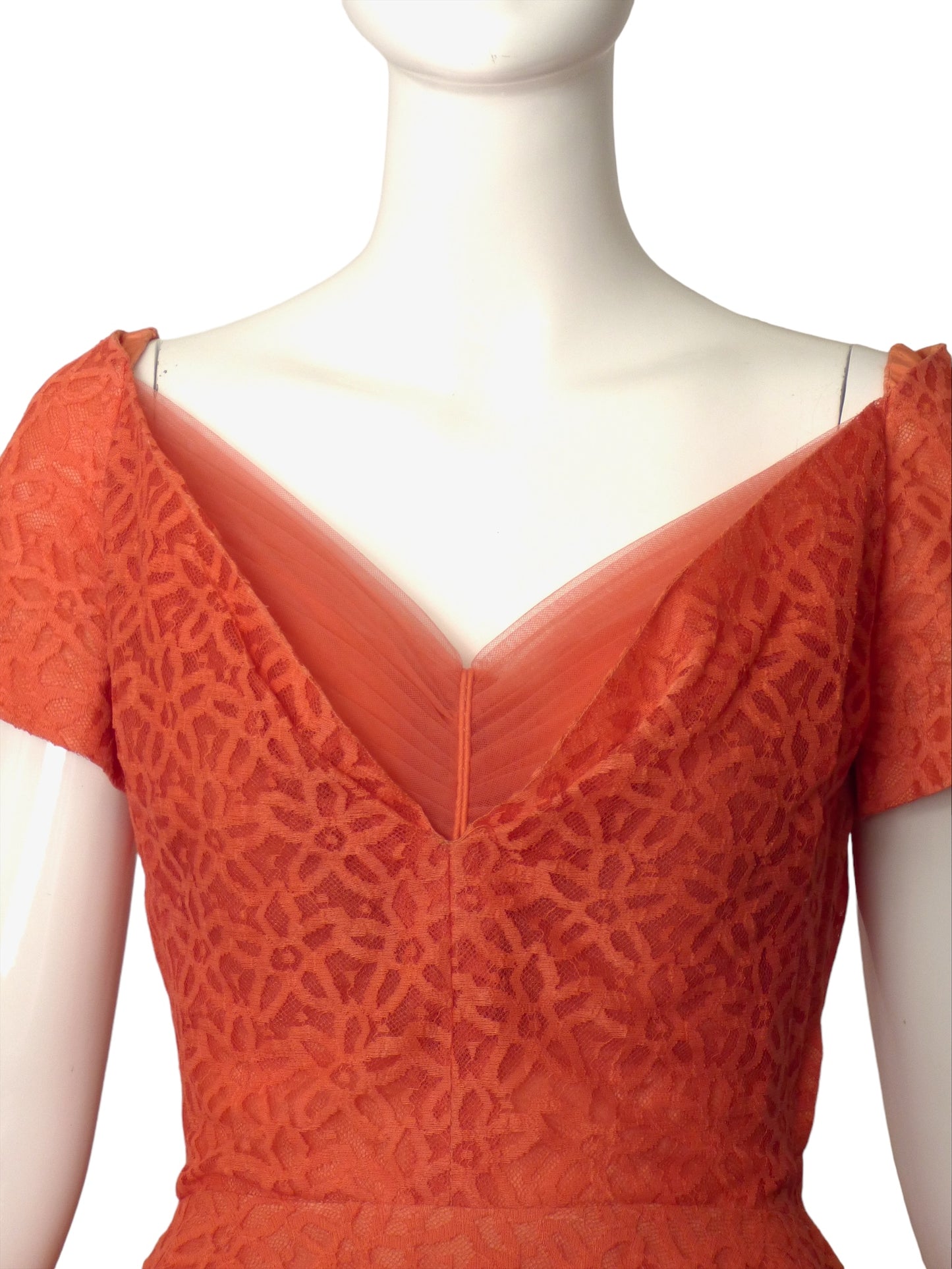 1950s Orange Lace Cocktail Dress, Size 4