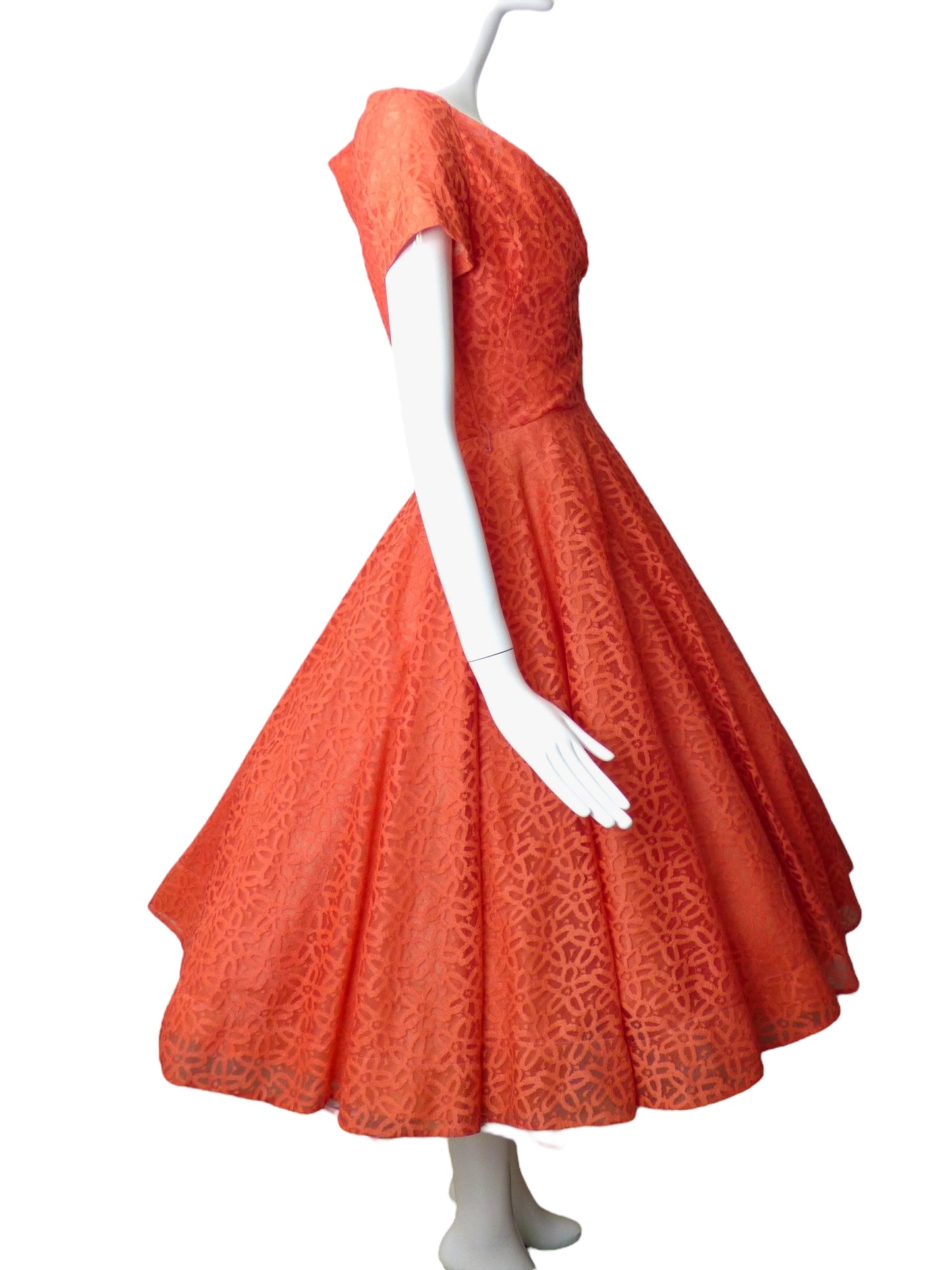 1950s Orange Lace Cocktail Dress, Size 4