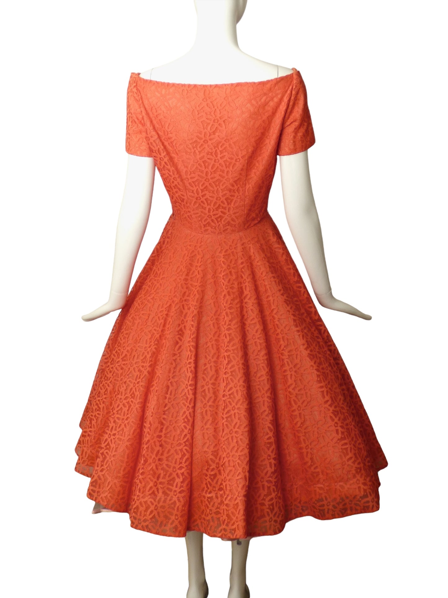 1950s Orange Lace Cocktail Dress, Size 4