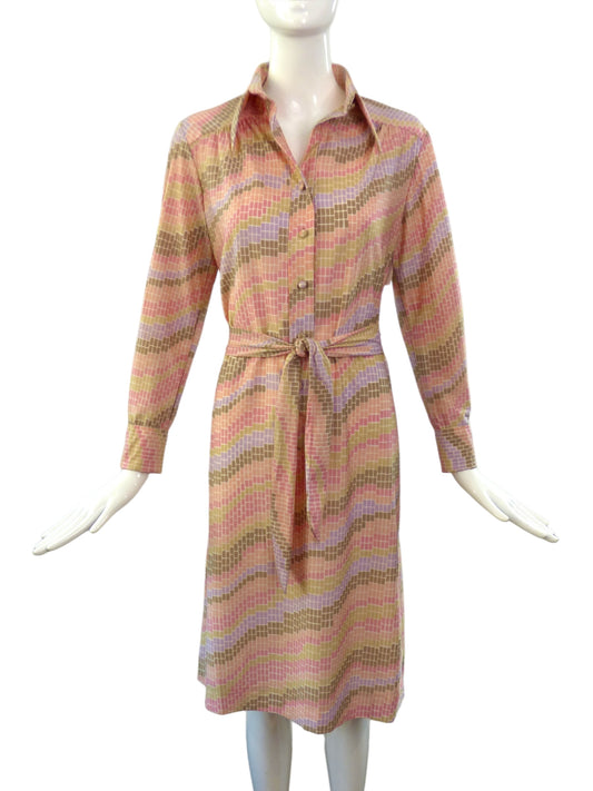 LANVIN- 70s Print Shirt Dress, Size 10