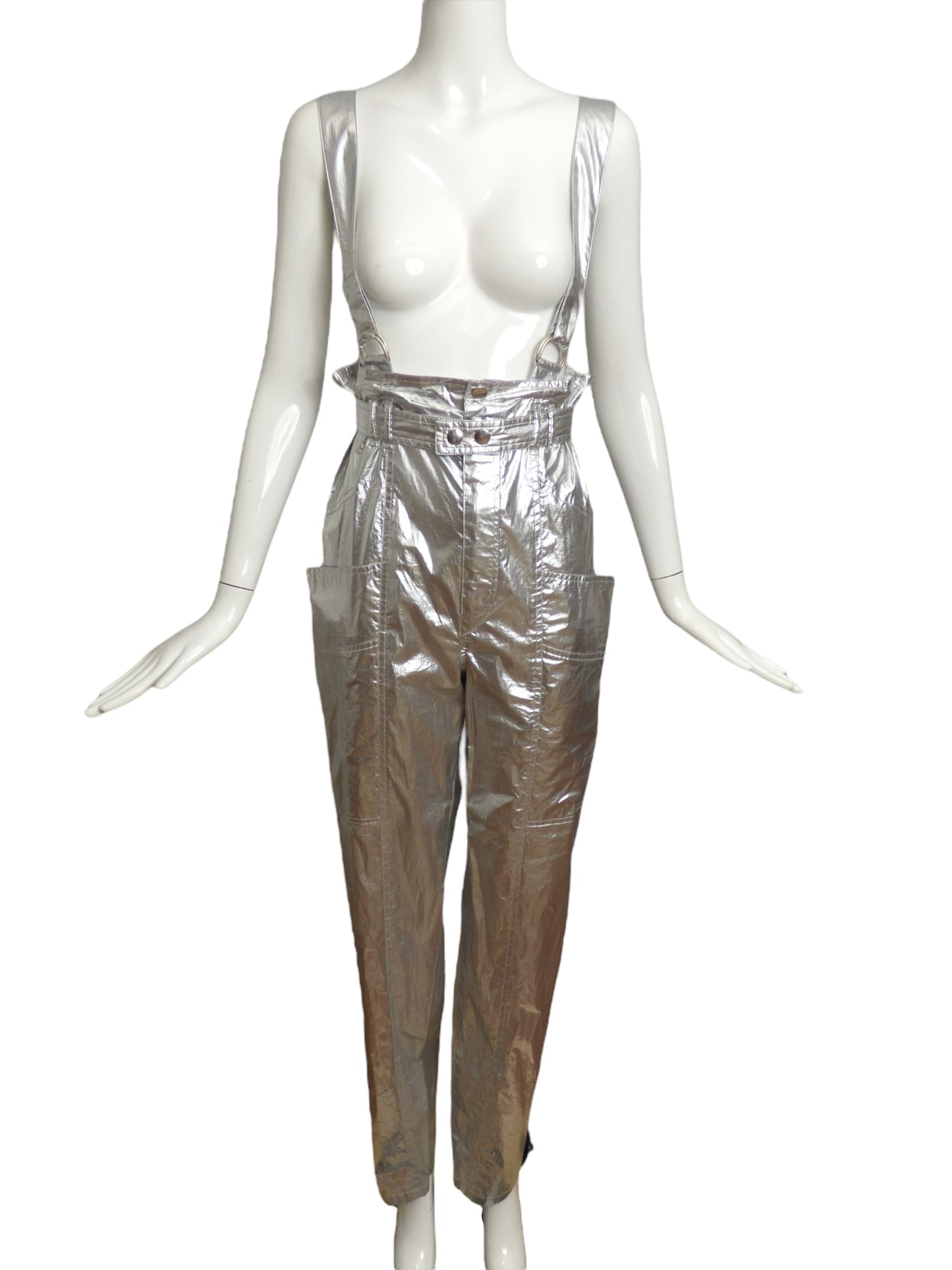 ISABEL MARANT- NWT 2021 Silver Lamé Overalls, Size 4