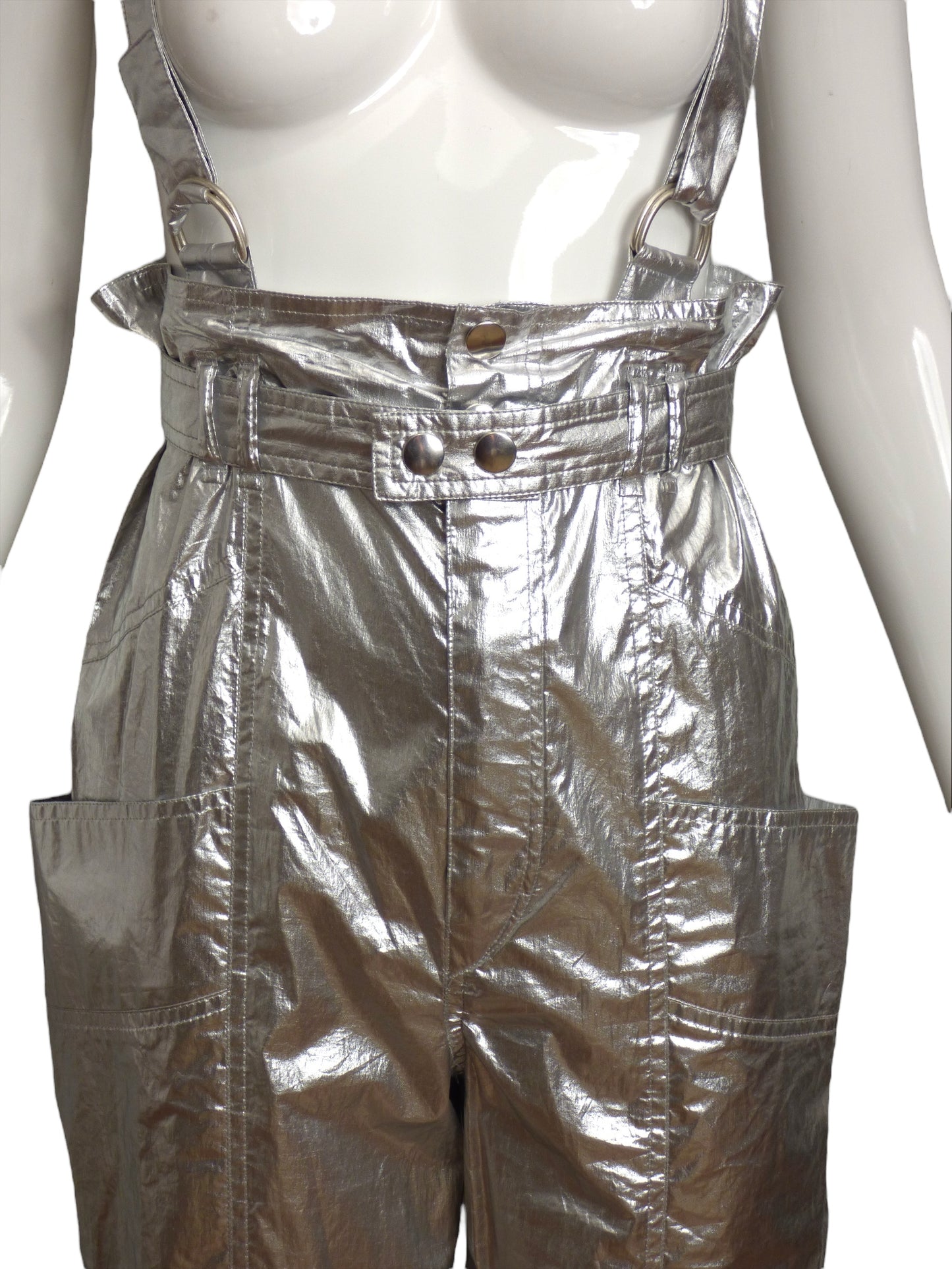 ISABEL MARANT- NWT 2021 Silver Lamé Overalls, Size 4