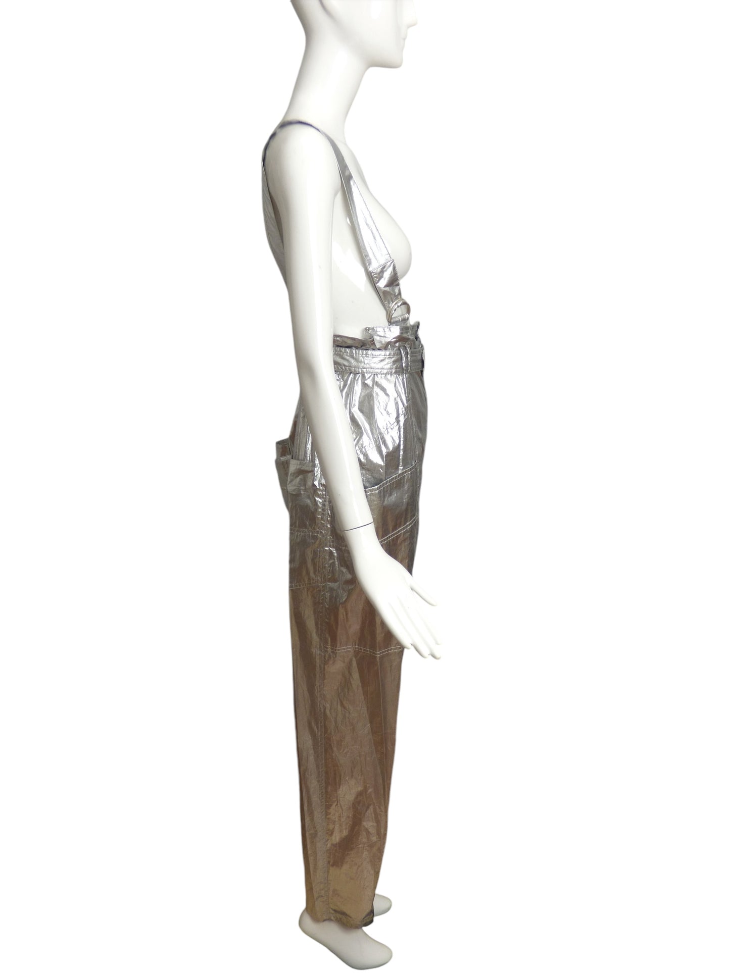 ISABEL MARANT- NWT 2021 Silver Lamé Overalls, Size 4