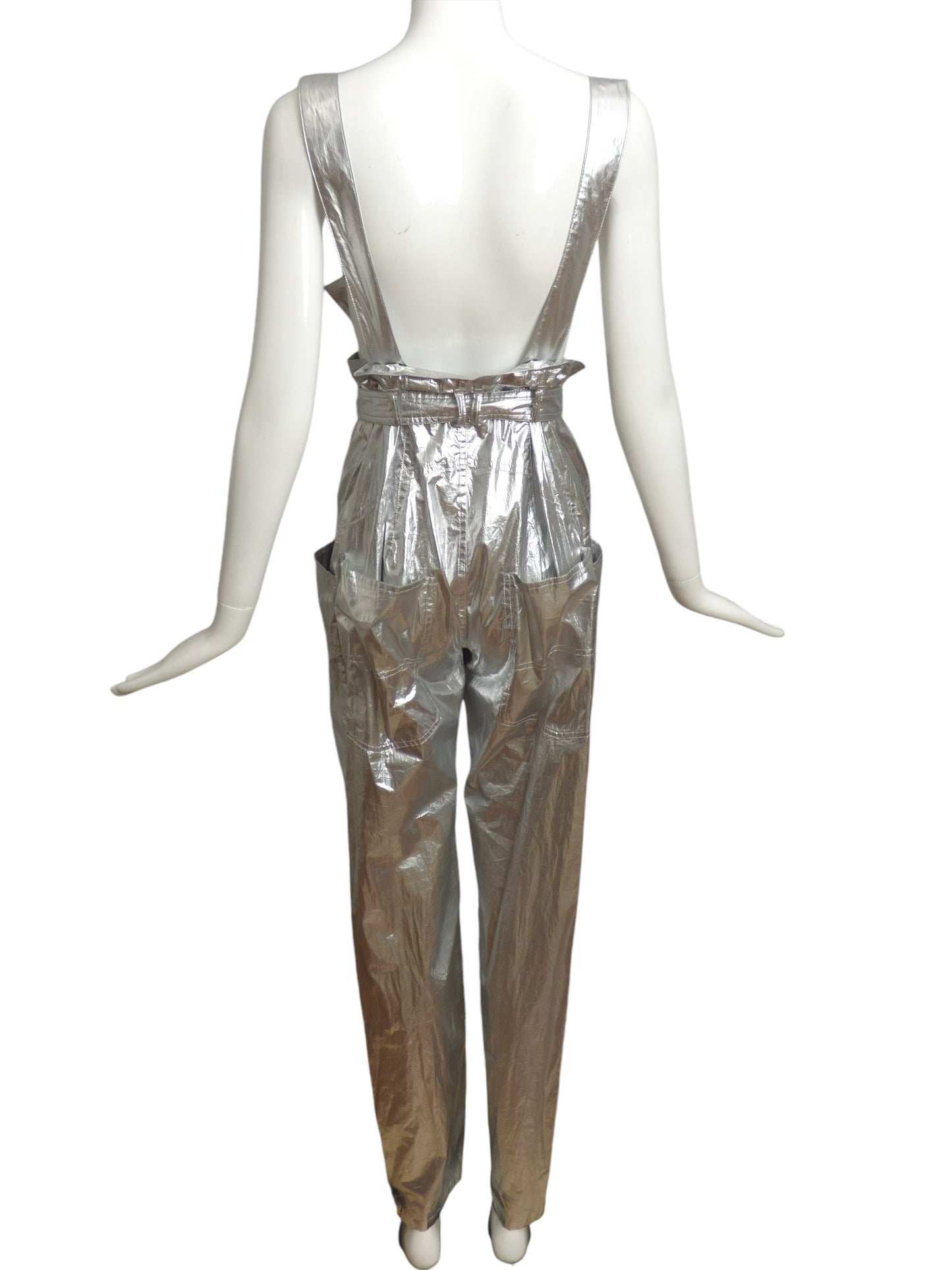 ISABEL MARANT- NWT 2021 Silver Lamé Overalls, Size 4