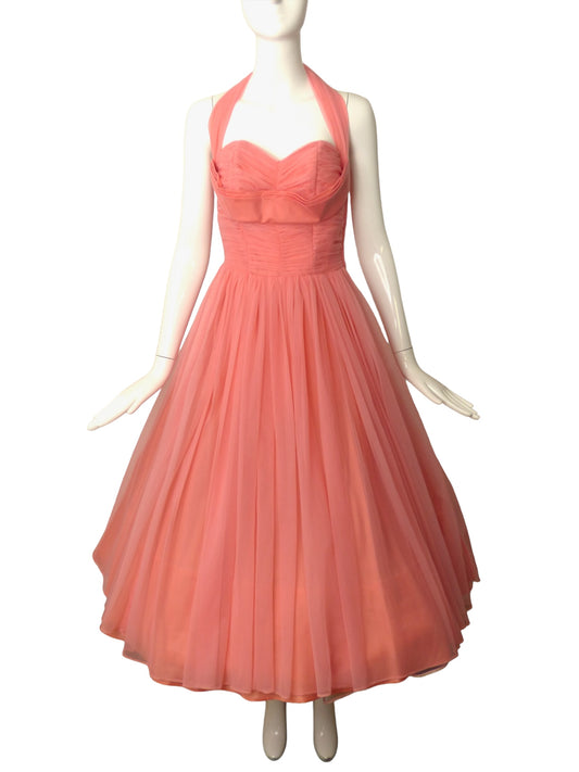 1950s Pink Chiffon Party Dress, Size 4