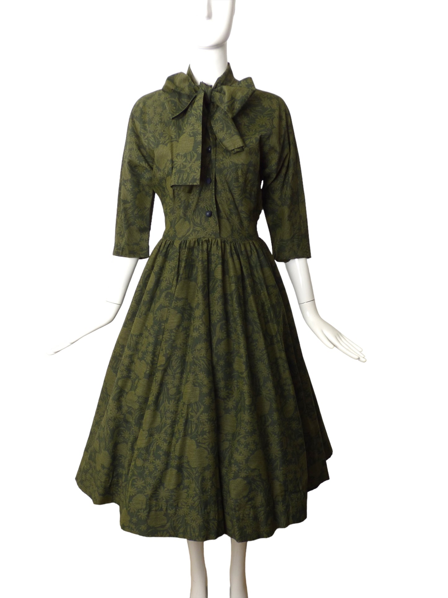 1950s Green Wool Print Dress, Size 4