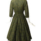 1950s Green Wool Print Dress, Size 4