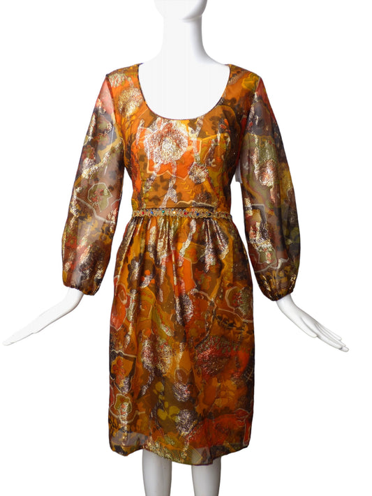 1960s Mulit Color Organza Dress, Size 8