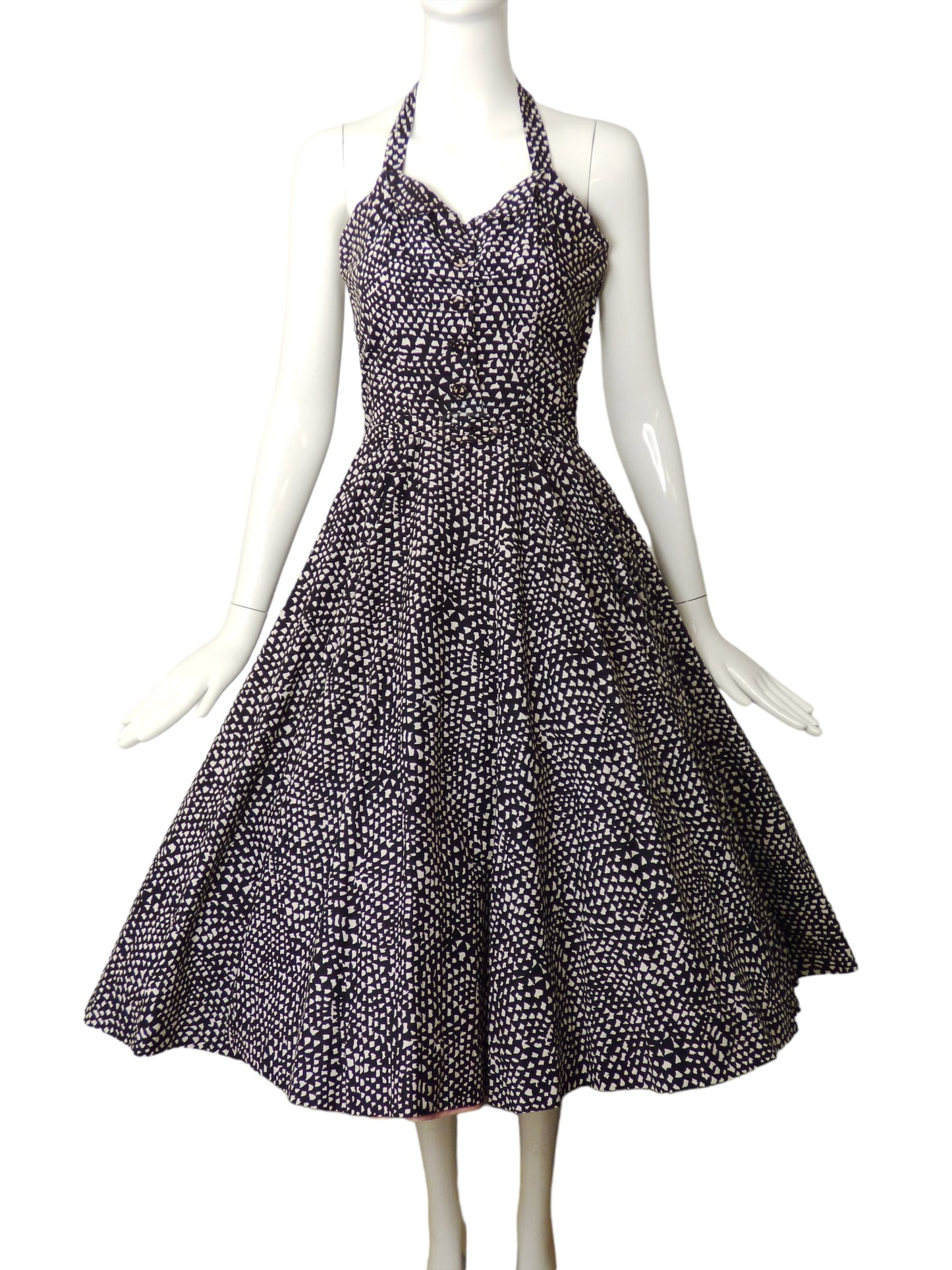 1950s 2 pc Black & White Cotton Print Dress, Size 6