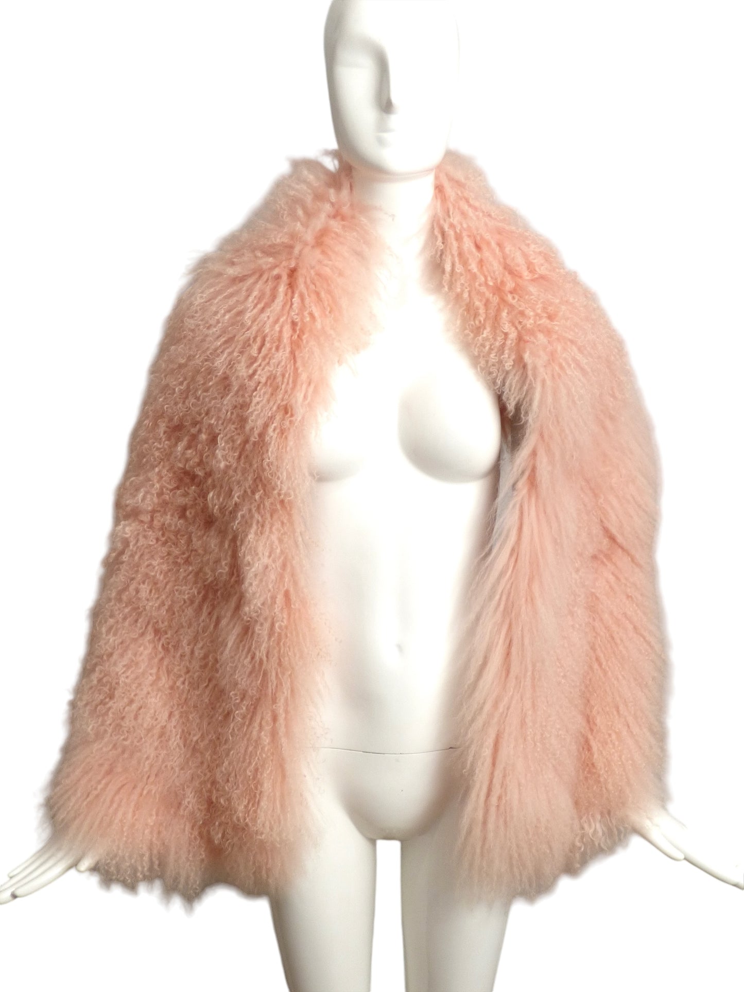 Pink Mongolian Curly Lamb Fur Stole