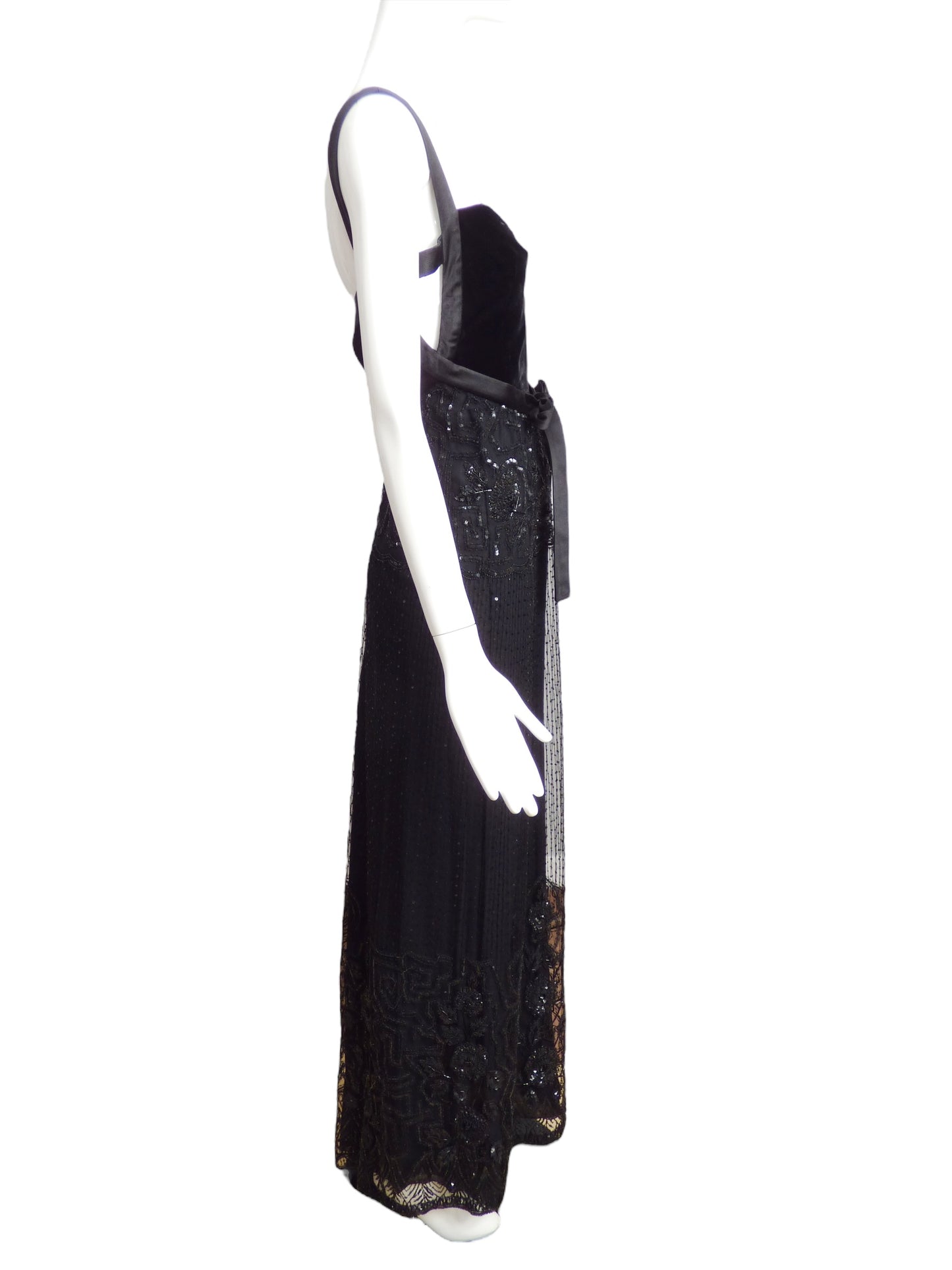 VALENTINO- Black Velvet & Beaded Evening Gown, Size 6