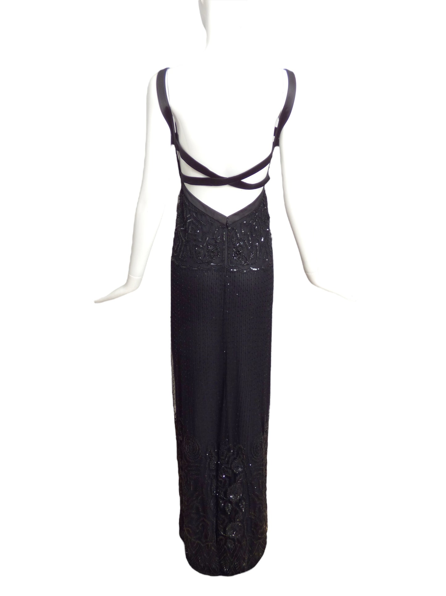 VALENTINO- Black Velvet & Beaded Evening Gown, Size 6