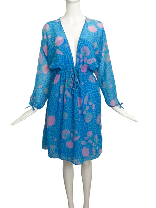 ZANDRA RHODES-1980s Chiffon Printed Dress, Size-6