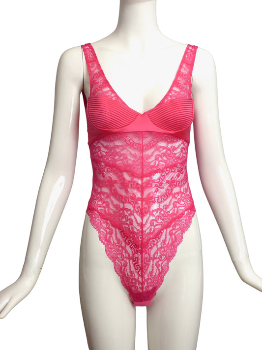 VERSACE- NWT 2023 Pink Satin & Lace Bodysuit, Multiple Sizes