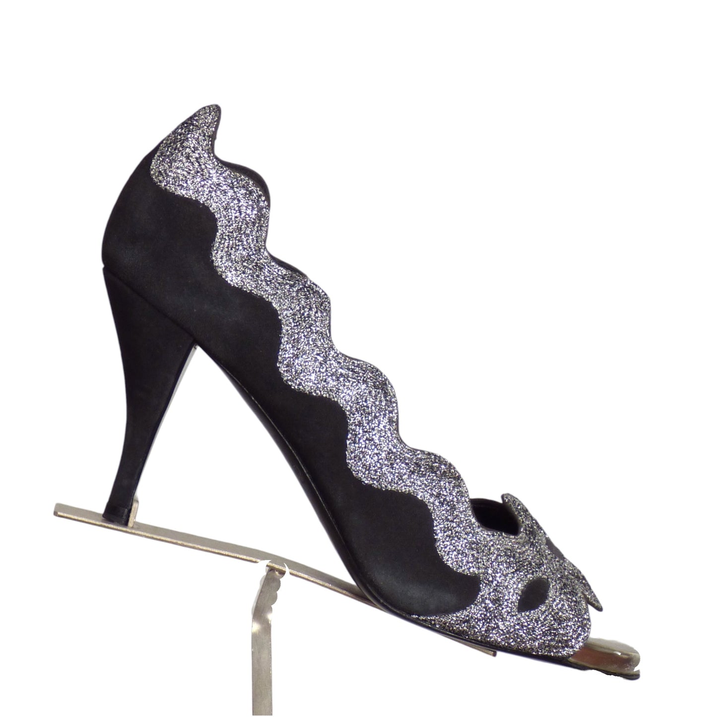 PIERRE HARDY- Black Suede & Silver Glitter Heels, Size 37