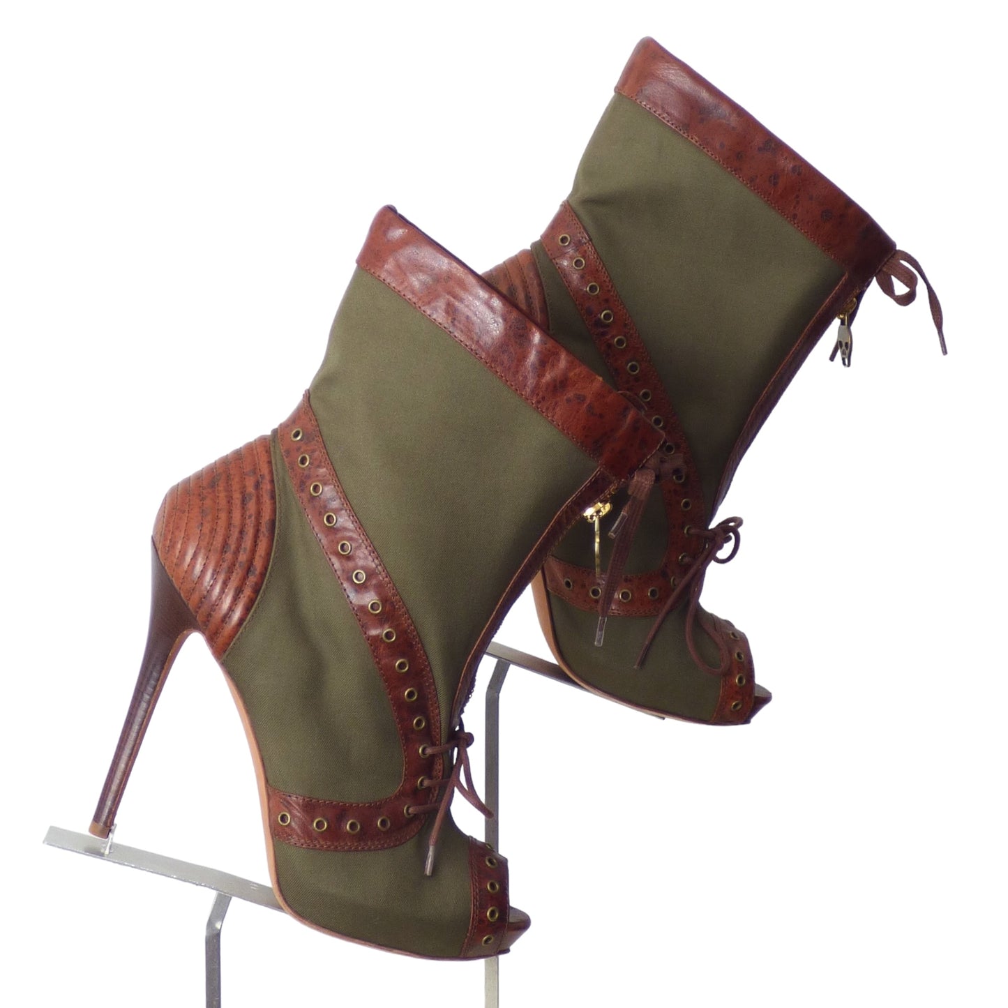 ALEXANDER MCQUEEN- Canvas & Leather Ankle Boots, Size 38.5