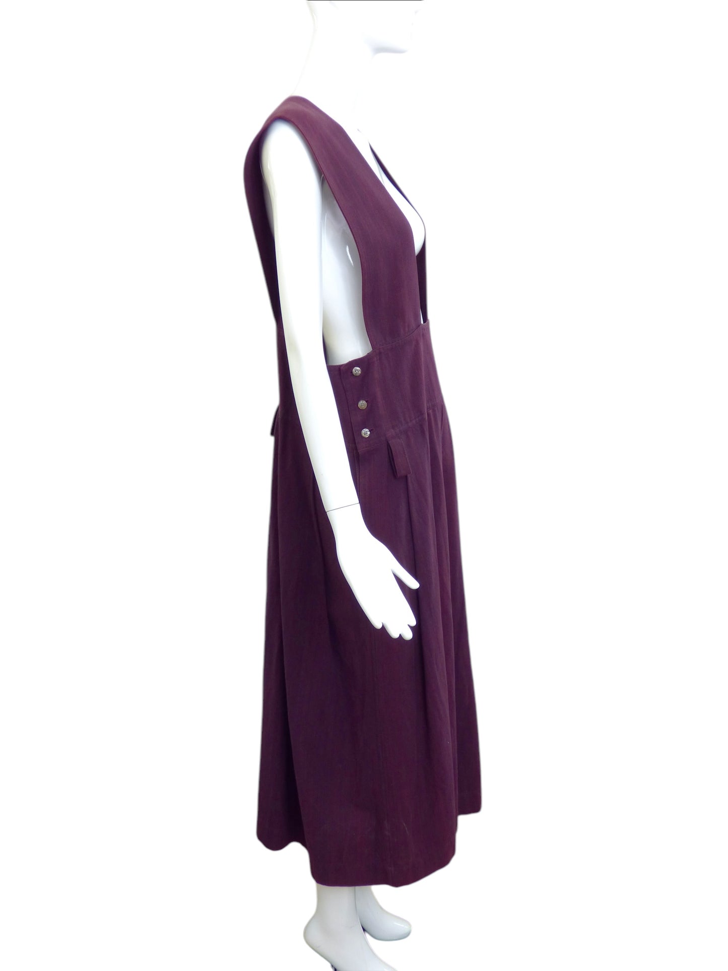 ISSEY MIYAKE- 1980s Burgundy Cotton Suspender Skirt, Size 8