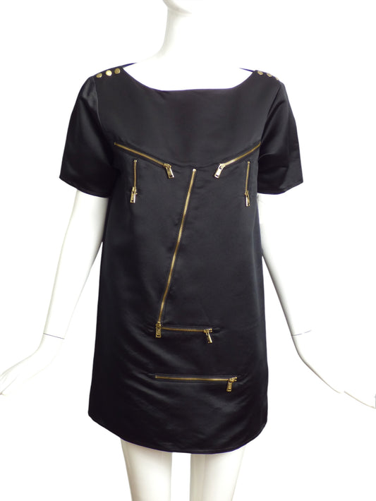 JC DE CASTELBAJAC- NWT Black Satin Zipper Tunic, Size 14