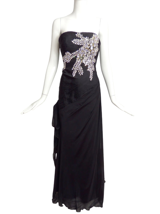 CHANTAL TEMAM- NWT Black Jeweled Chiffon Gown, Size 8