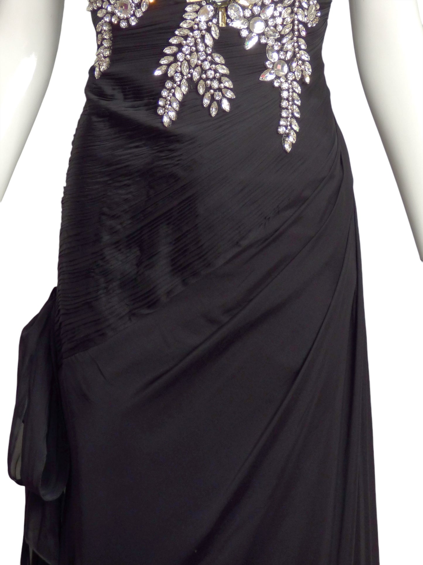 CHANTAL TEMAM- NWT Black Jeweled Chiffon Gown, Size 8