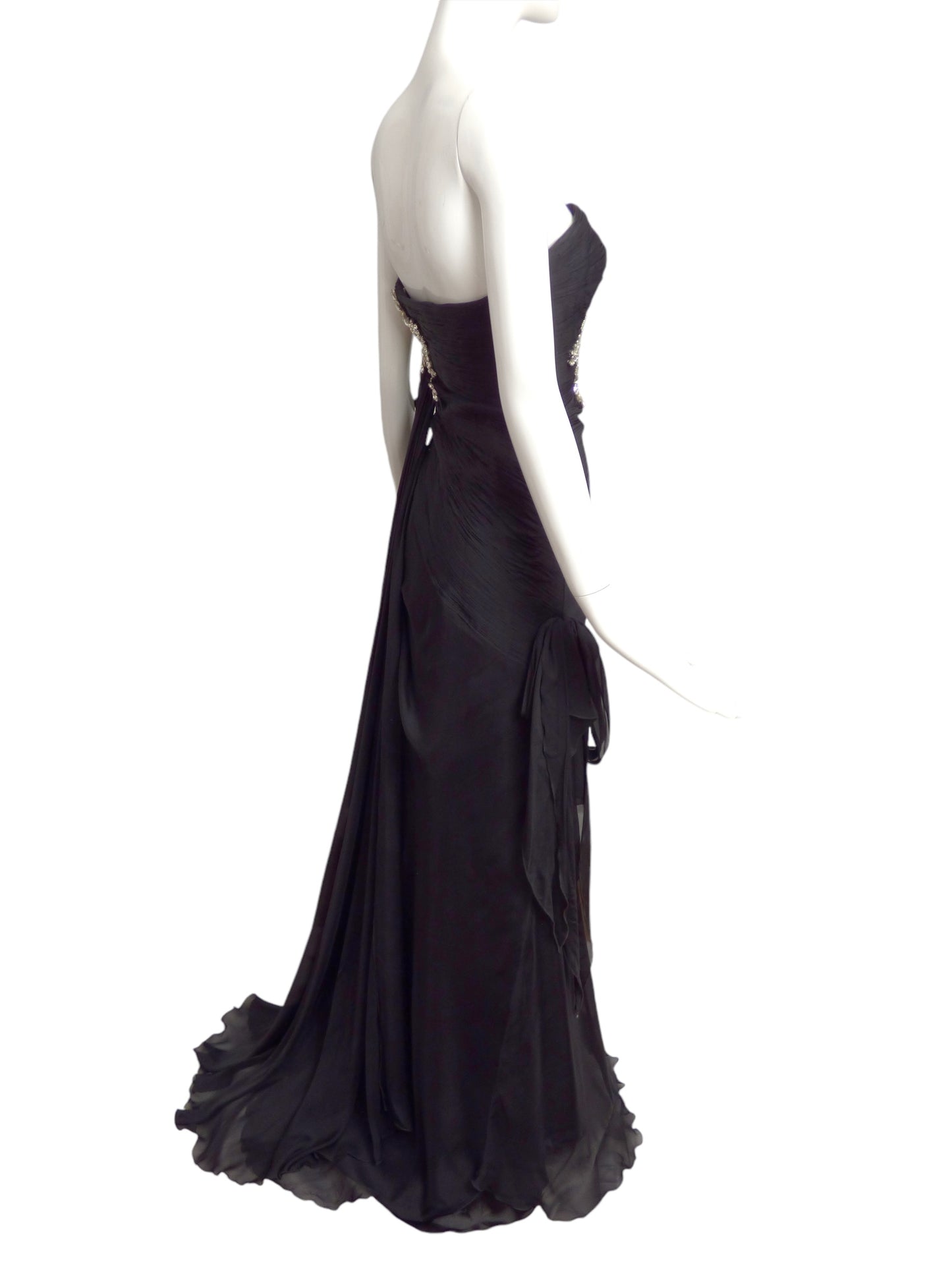 CHANTAL TEMAM- NWT Black Jeweled Chiffon Gown, Size 8