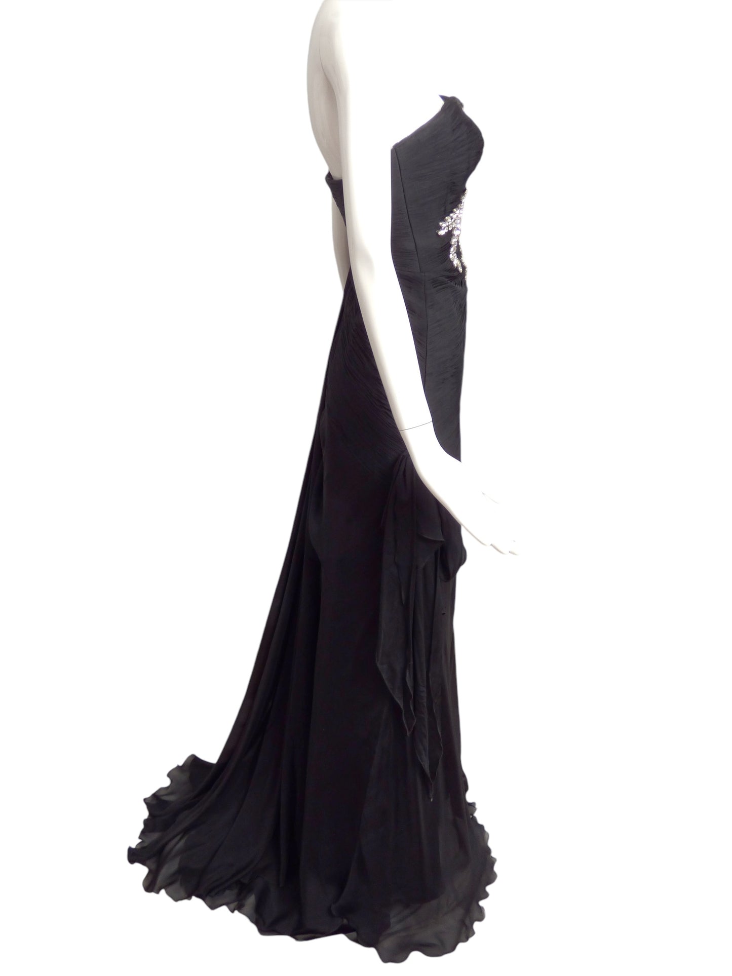 CHANTAL TEMAM- NWT Black Jeweled Chiffon Gown, Size 8