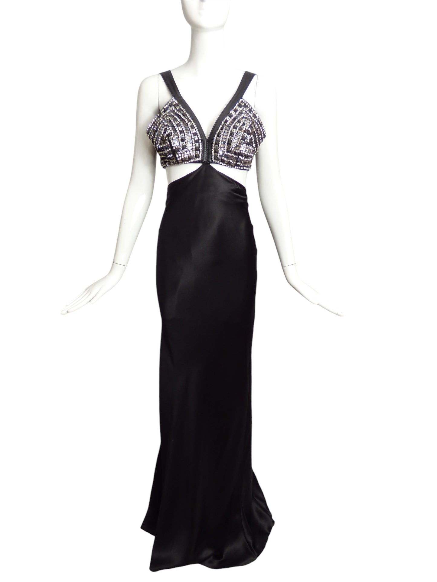 CHANTAL TEMAM- NWT Jeweled Leather & Charmeuse Gown, Size 10