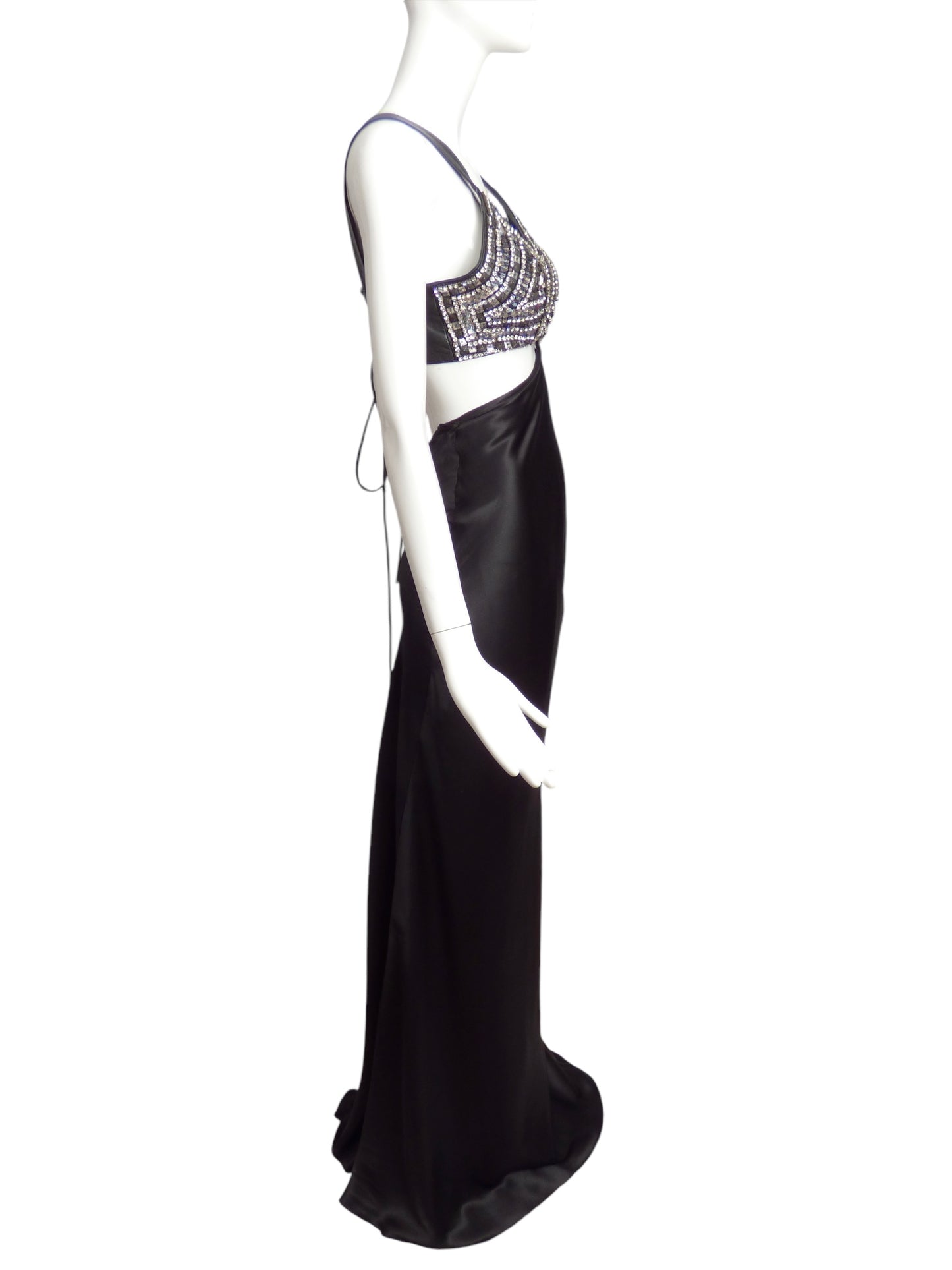 CHANTAL TEMAM- NWT Jeweled Leather & Charmeuse Gown, Size 10