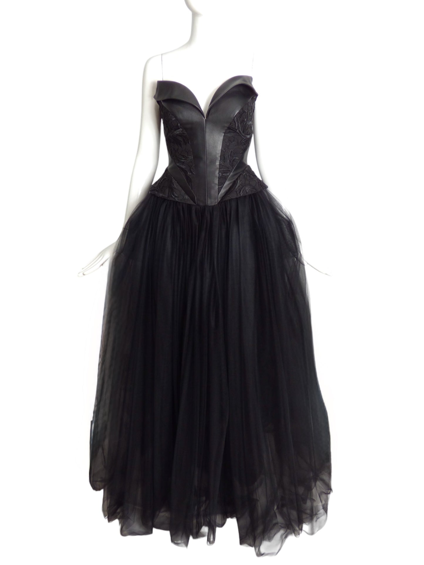 RUBIN SINGER- NWT Black Leather & Tulle Ballgown, Size 4