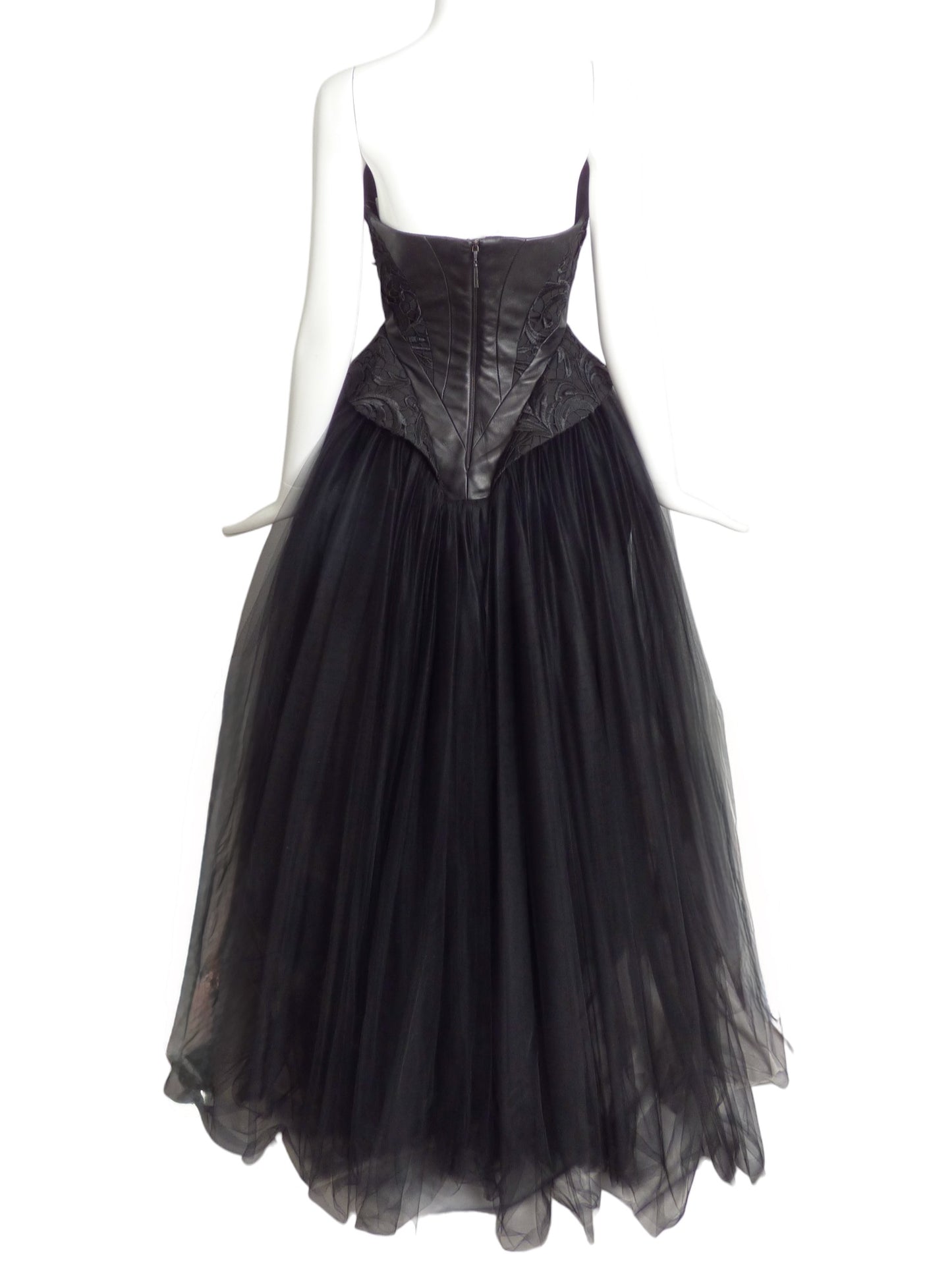 RUBIN SINGER- NWT Black Leather & Tulle Ballgown, Size 4