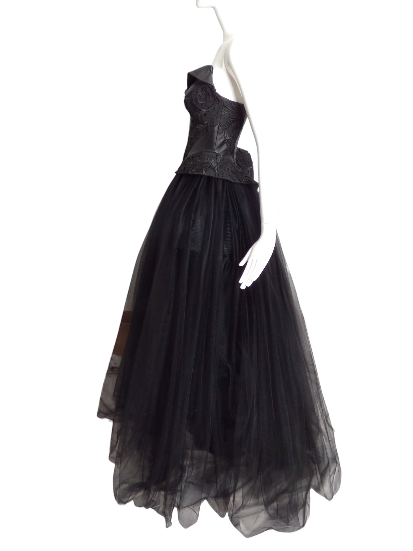 RUBIN SINGER- NWT Black Leather & Tulle Ballgown, Size 4