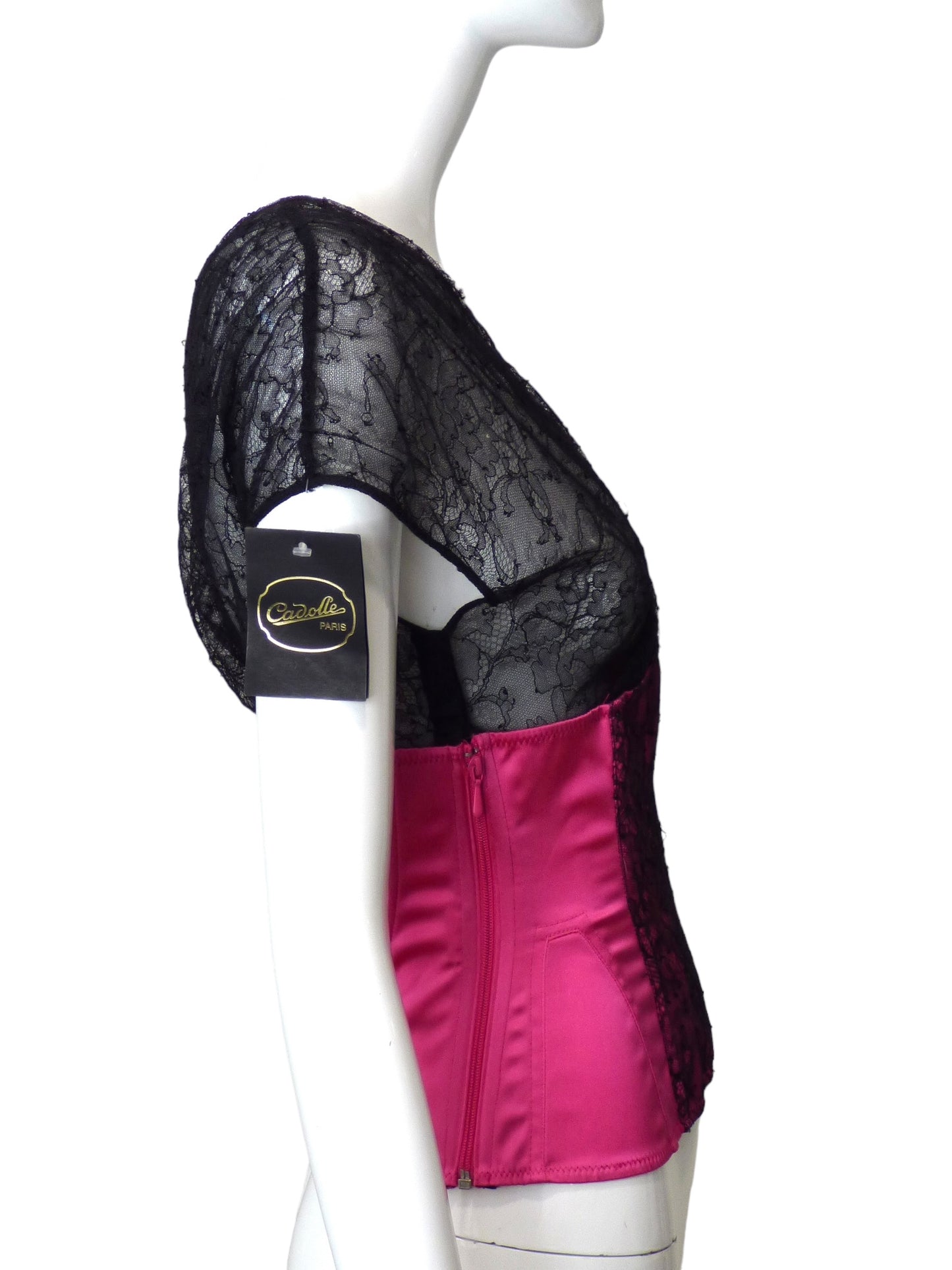 CADOLLE-NWT Black Lace & Pink Satin Top, Size 8