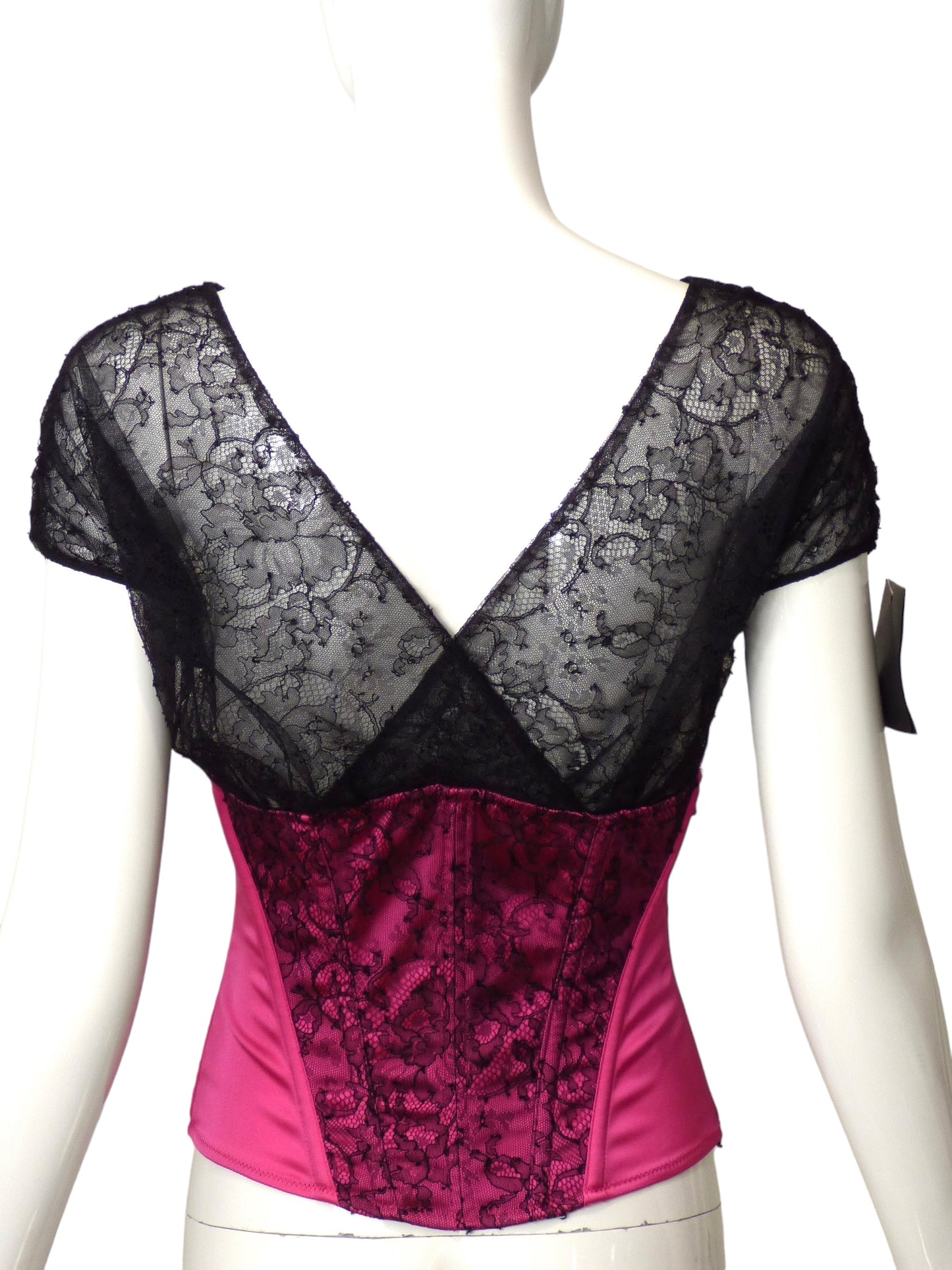 CADOLLE-NWT Black Lace & Pink Satin Top, Size 8