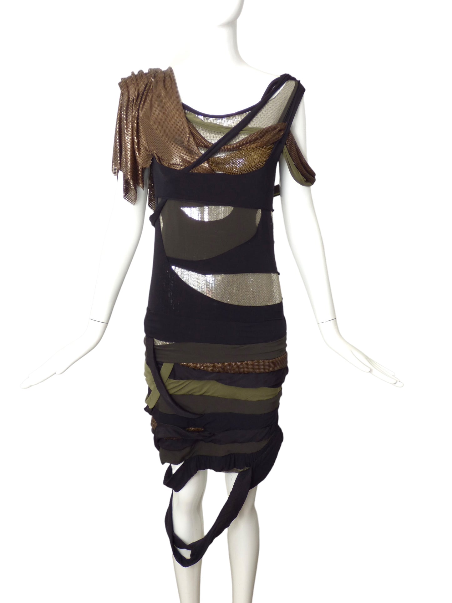 BALMAIN- NWT Metal Mesh & Knit Dress, Size 10