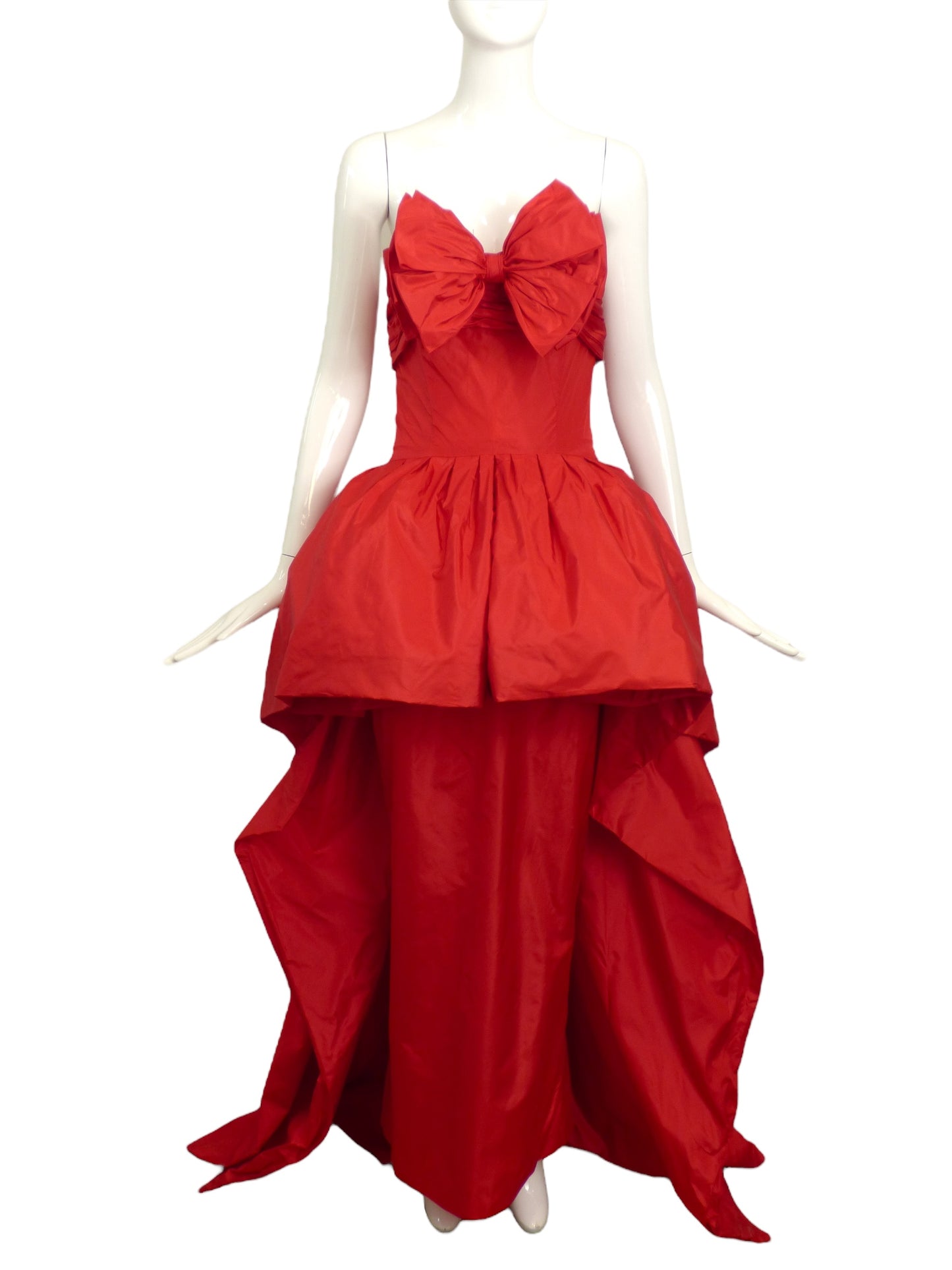 CHANEL-1987 Red Taffeta Evening Gown, Size-8