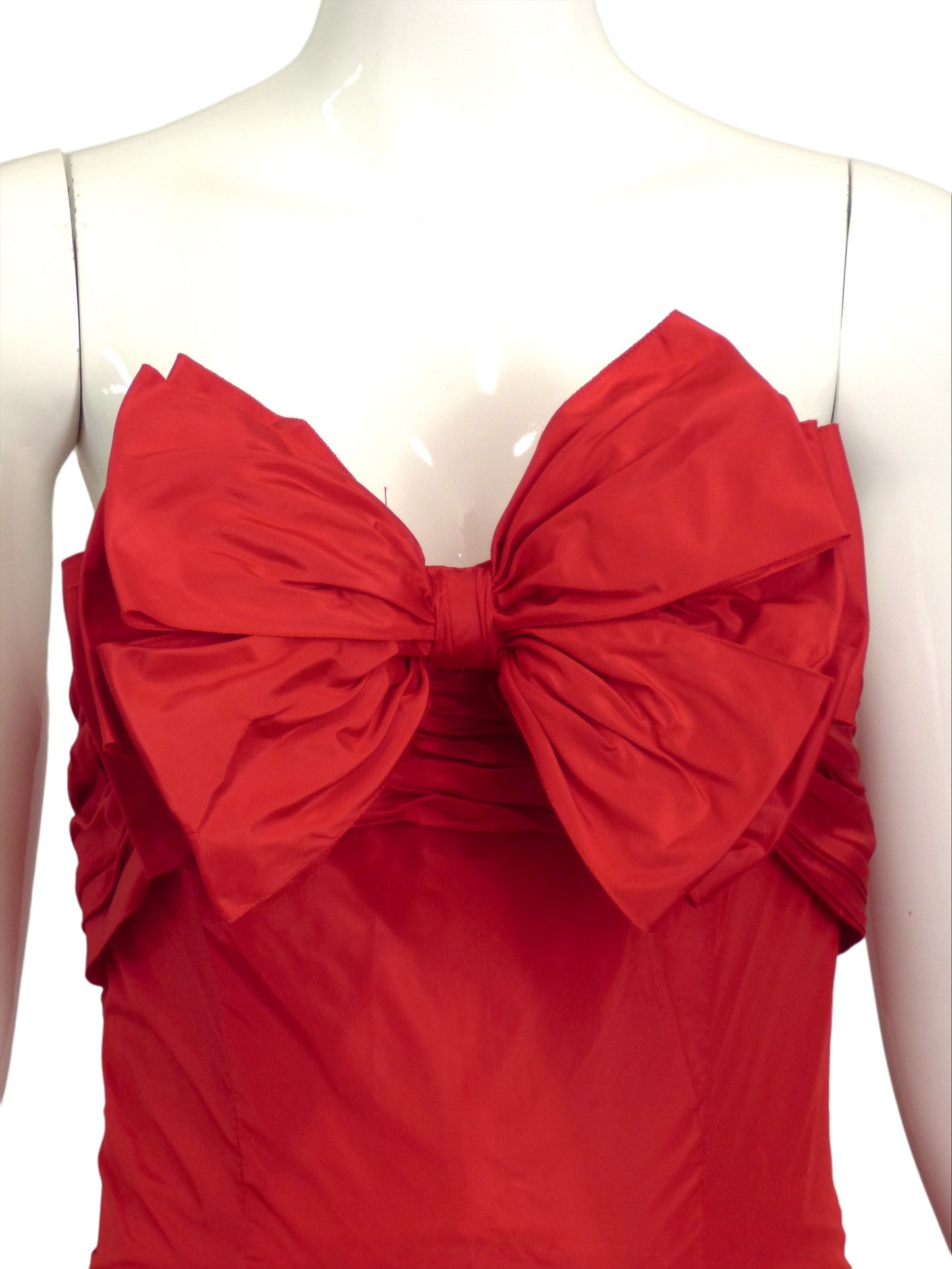 CHANEL-1987 Red Taffeta Evening Gown, Size-8