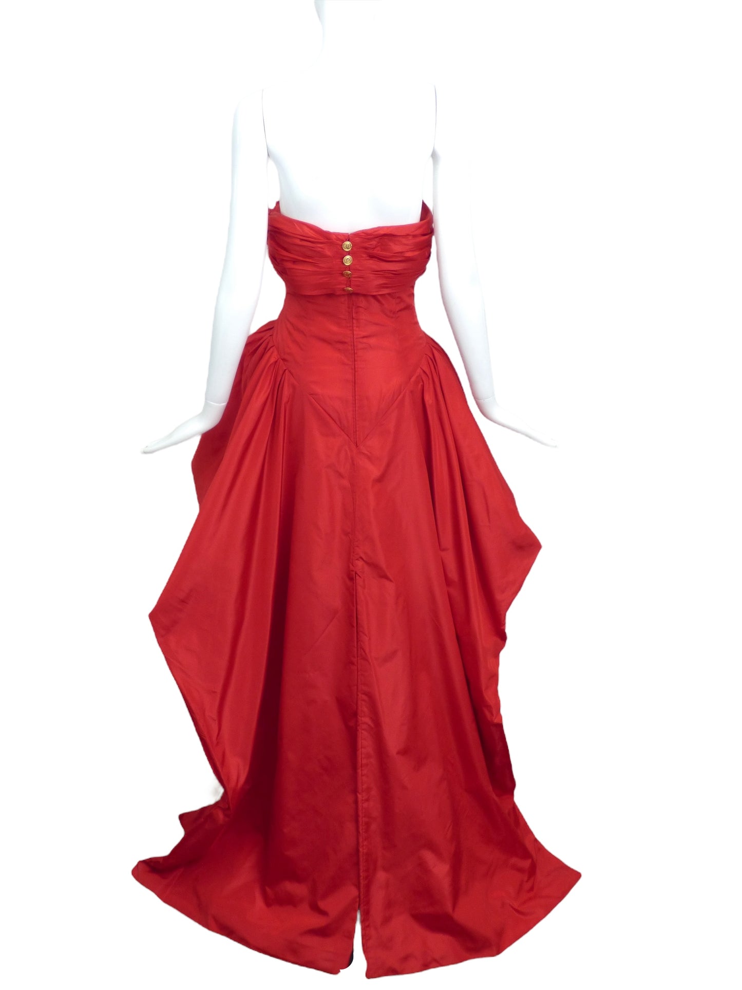 CHANEL-1987 Red Taffeta Evening Gown, Size-8