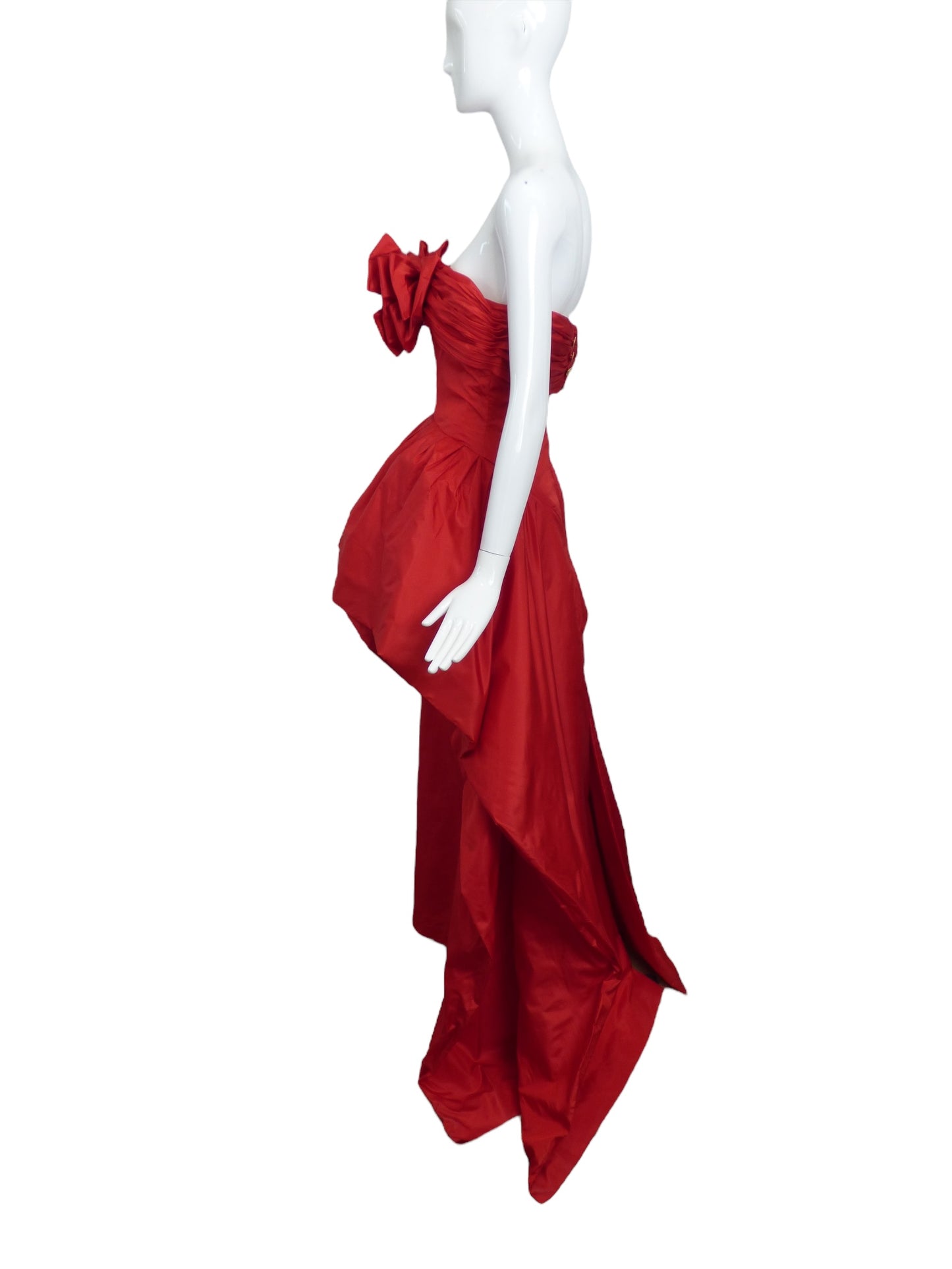 CHANEL-1987 Red Taffeta Evening Gown, Size-8