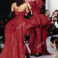 CHANEL-1987 Red Taffeta Evening Gown, Size-8