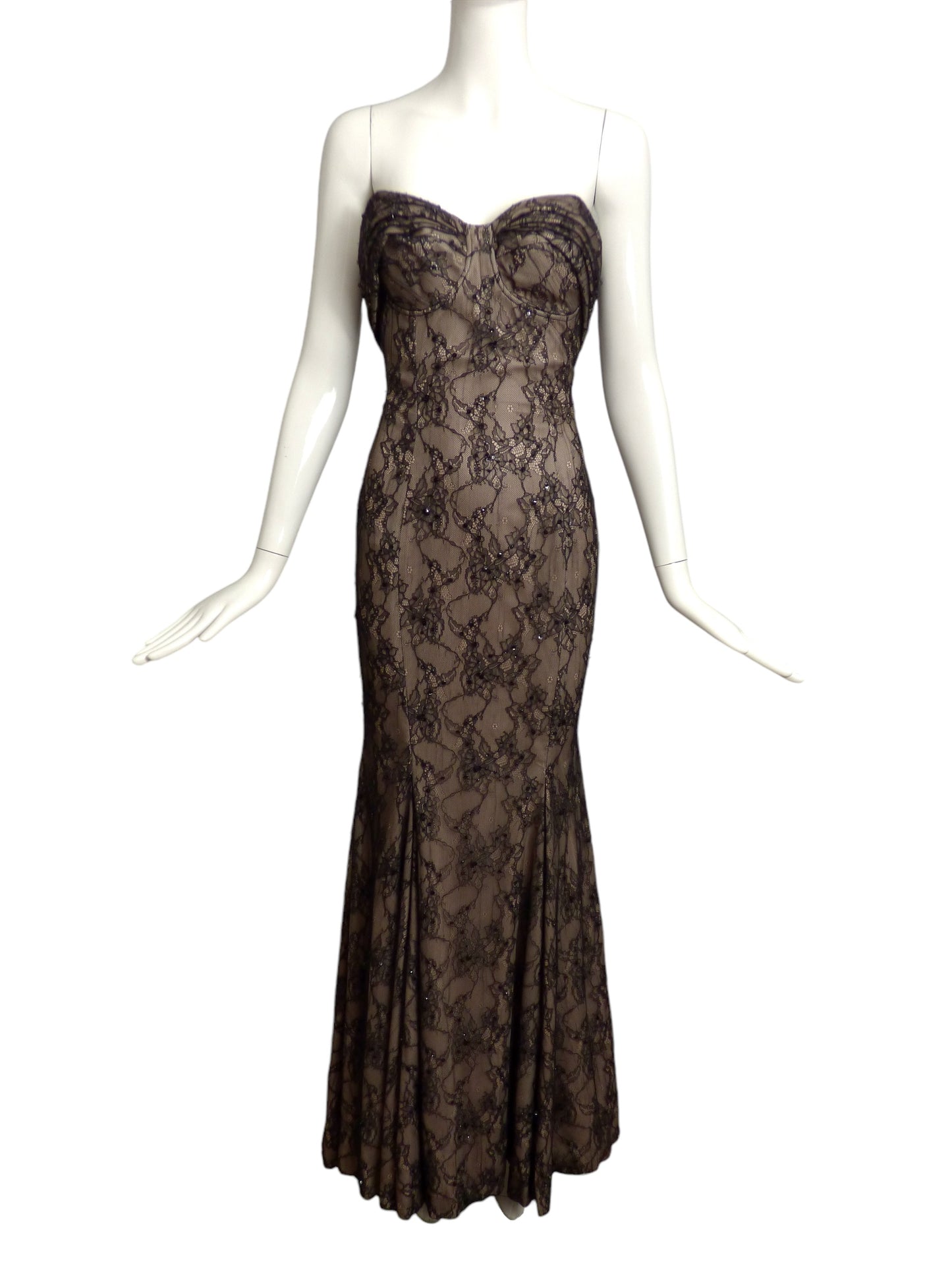 MANDALAY- NWT Strapless Floral Lace Evening Gown, Size 6