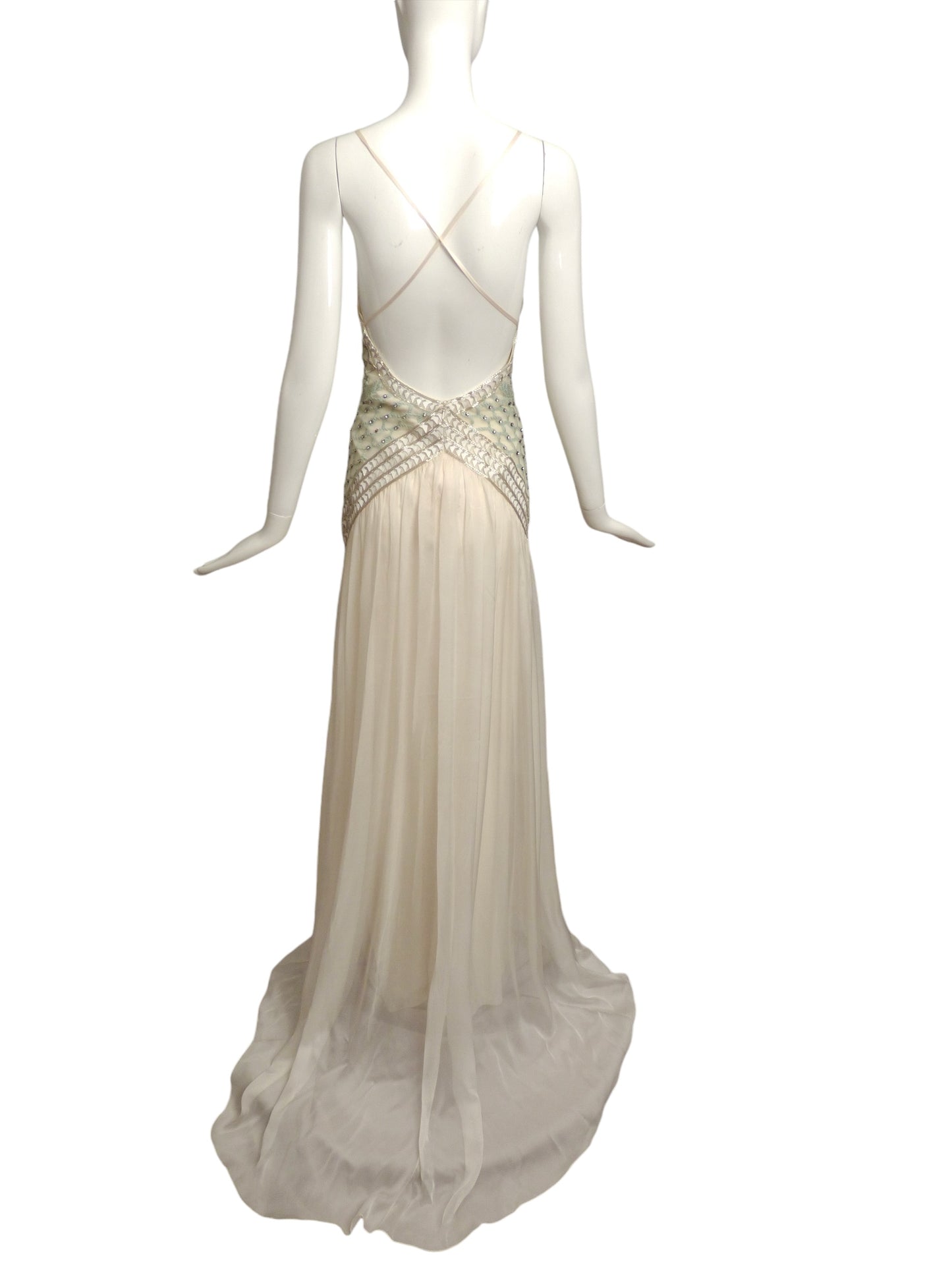 TEMPERLEY-NWT 2015 White Beaded Chiffon Evening Gown, Size 6