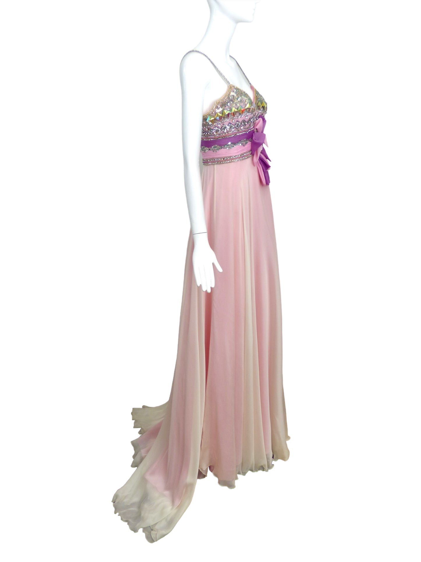 CHANTAL TEMAM- NWT Pink Crystal Chiffon Gown, Size-4