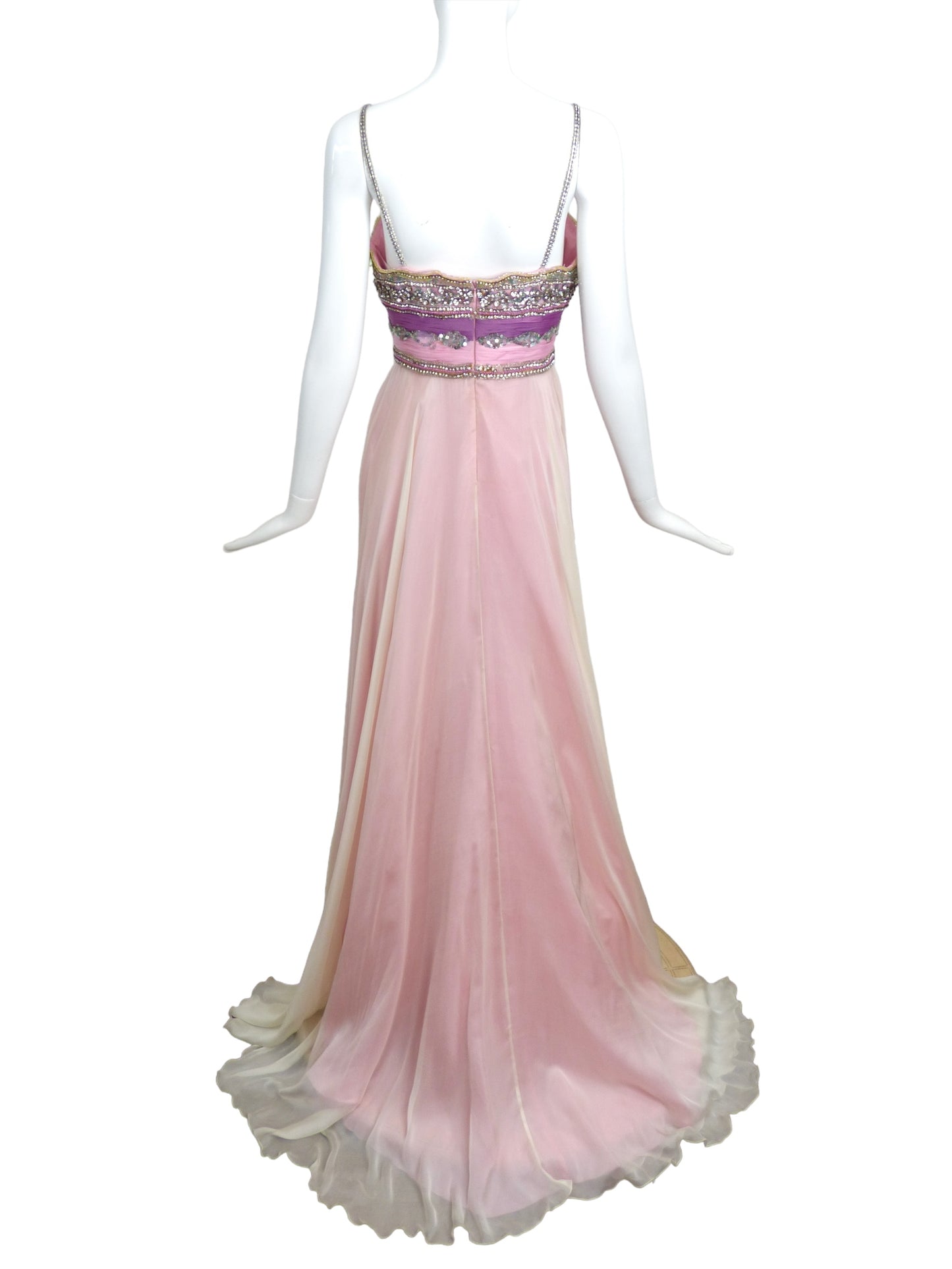 CHANTAL TEMAM- NWT Pink Crystal Chiffon Gown, Size-4