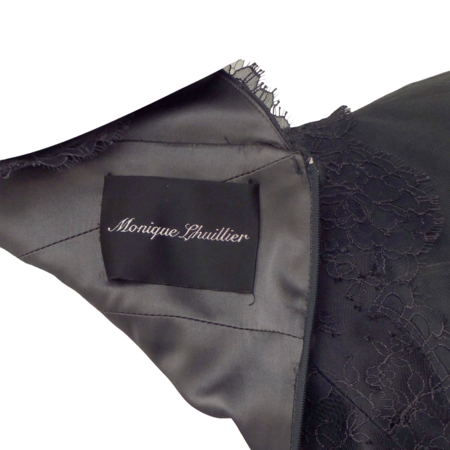MONIQUE LHUILLIER- NWT Grey Lace & Tulle Gown, Size 6