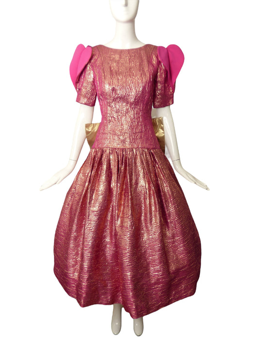 VICTOR COSTA- 1980s Fuchsia Metallic Brocade Gown, Size 6