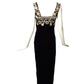 HENRI DE CHATILLON-1950s Black Velvet Beaded Gown, Size 6