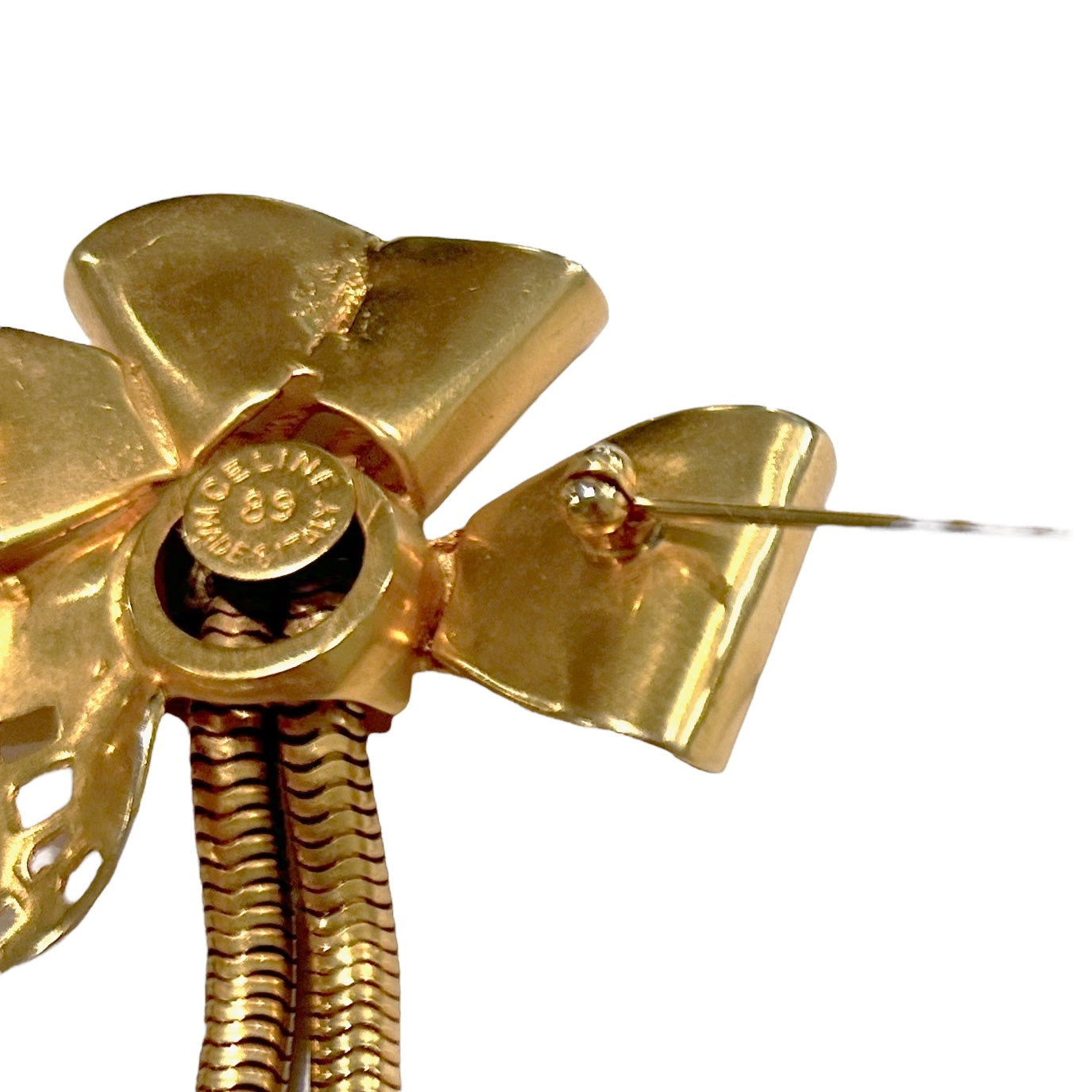 CELINE-1980s Gold Tone Bow Brooch & Earrings