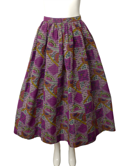 OSCAR DE LA RENTA- 1980s Printed Silk Taffeta Skirt, Size 8