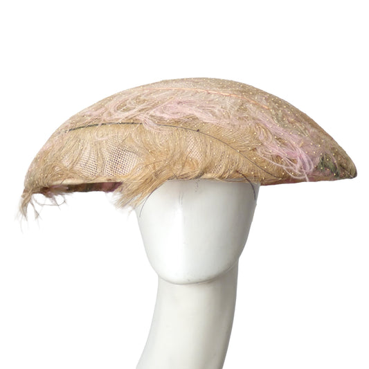 1950s Pink Feather Saucer Hat